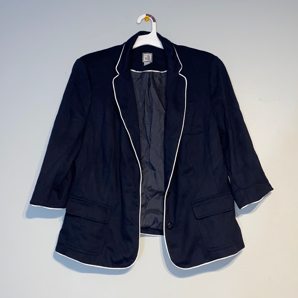 Navy Blazer with White Contrast Piping